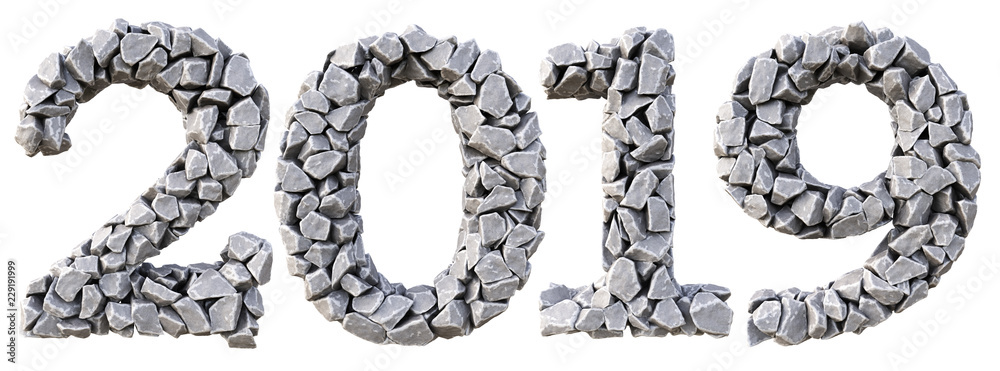 Number 2019 from the stones. isolated on white background. 3D illustration Number 2019 from the stones. isolated on white background. 3D illustration