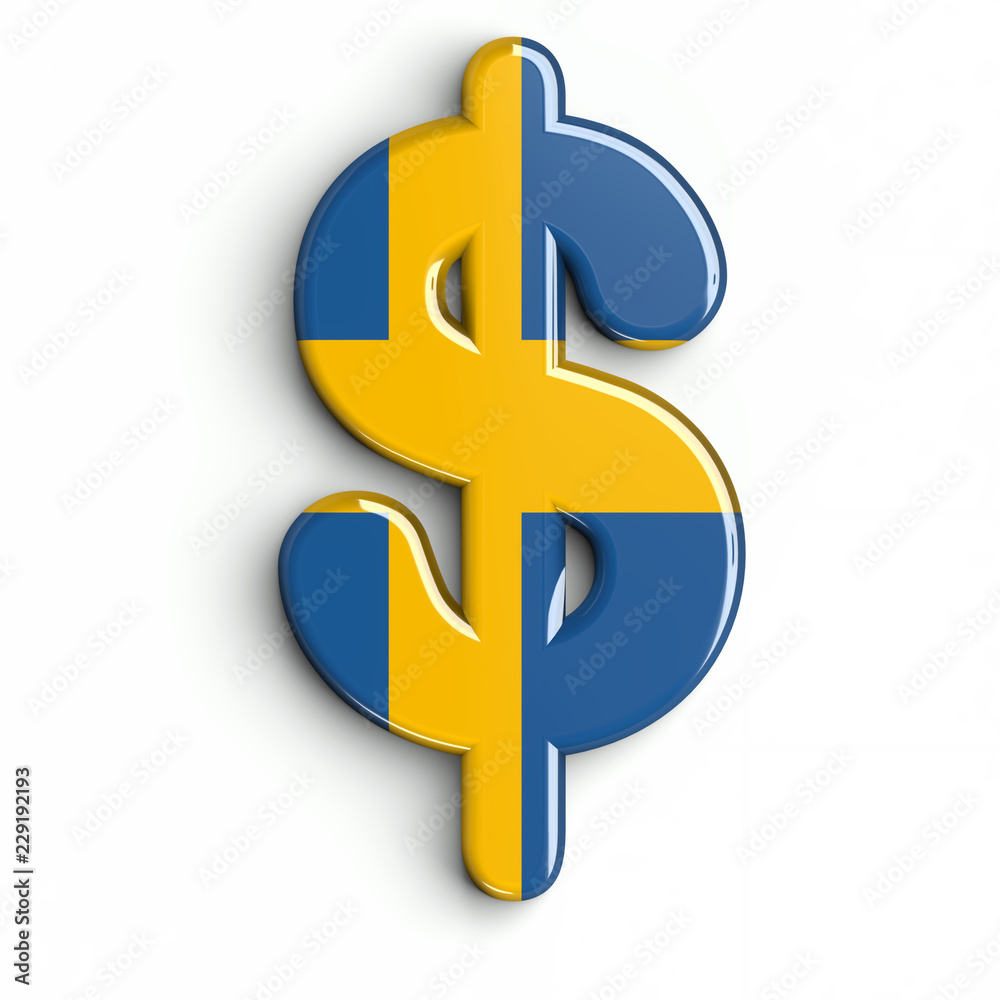 Sweden flag dollar currency sign - 3d swedish symbol isolated on white background. This alphabet is perfect for creative illustrations related but not limited to Sweden, nordic countries, Europe... Sweden flag dollar currency sign - 3d swedish symbol isolated on white background. This alphabet is perfect for creative illustrations related but not limited to Sweden, nordic countries, Europe...