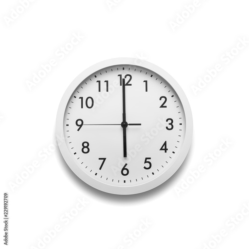 White wall clock isolated on white background.