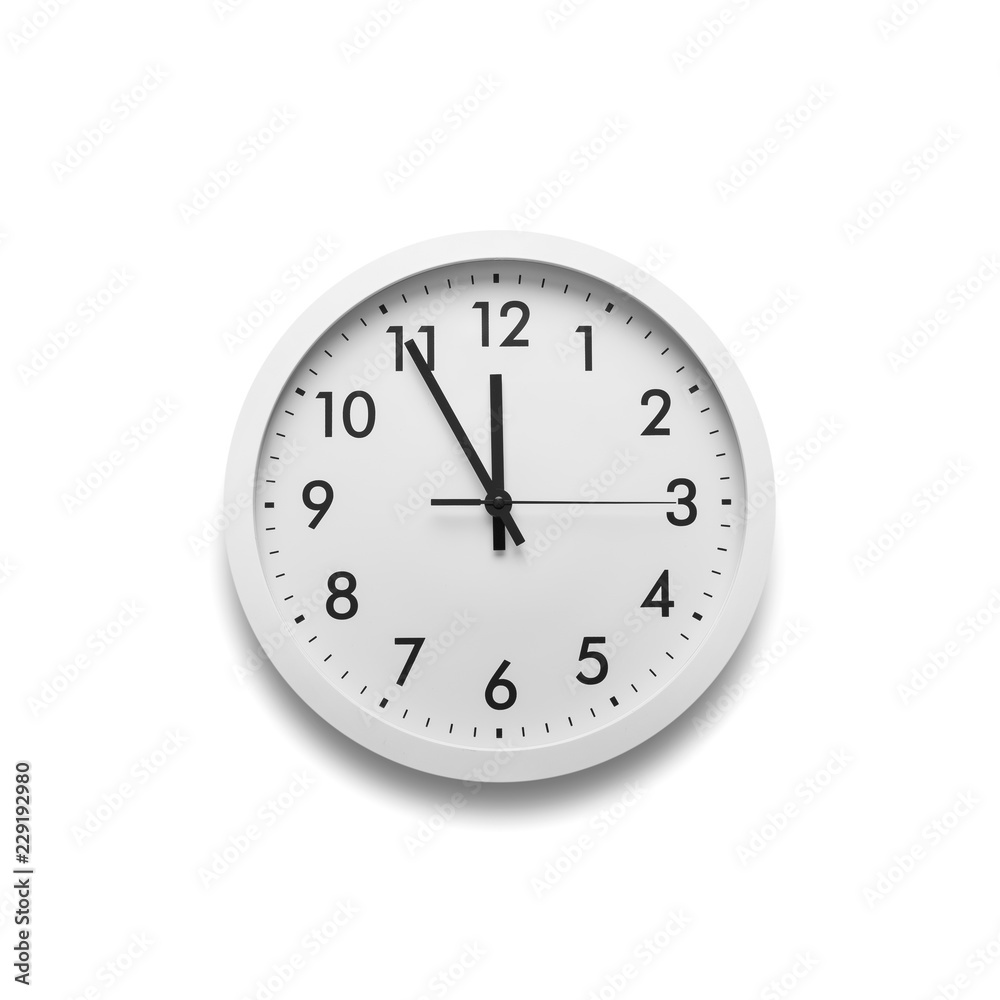 White wall clock isolated on white background. White wall clock isolated on white background.