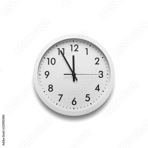 White wall clock isolated on white background.