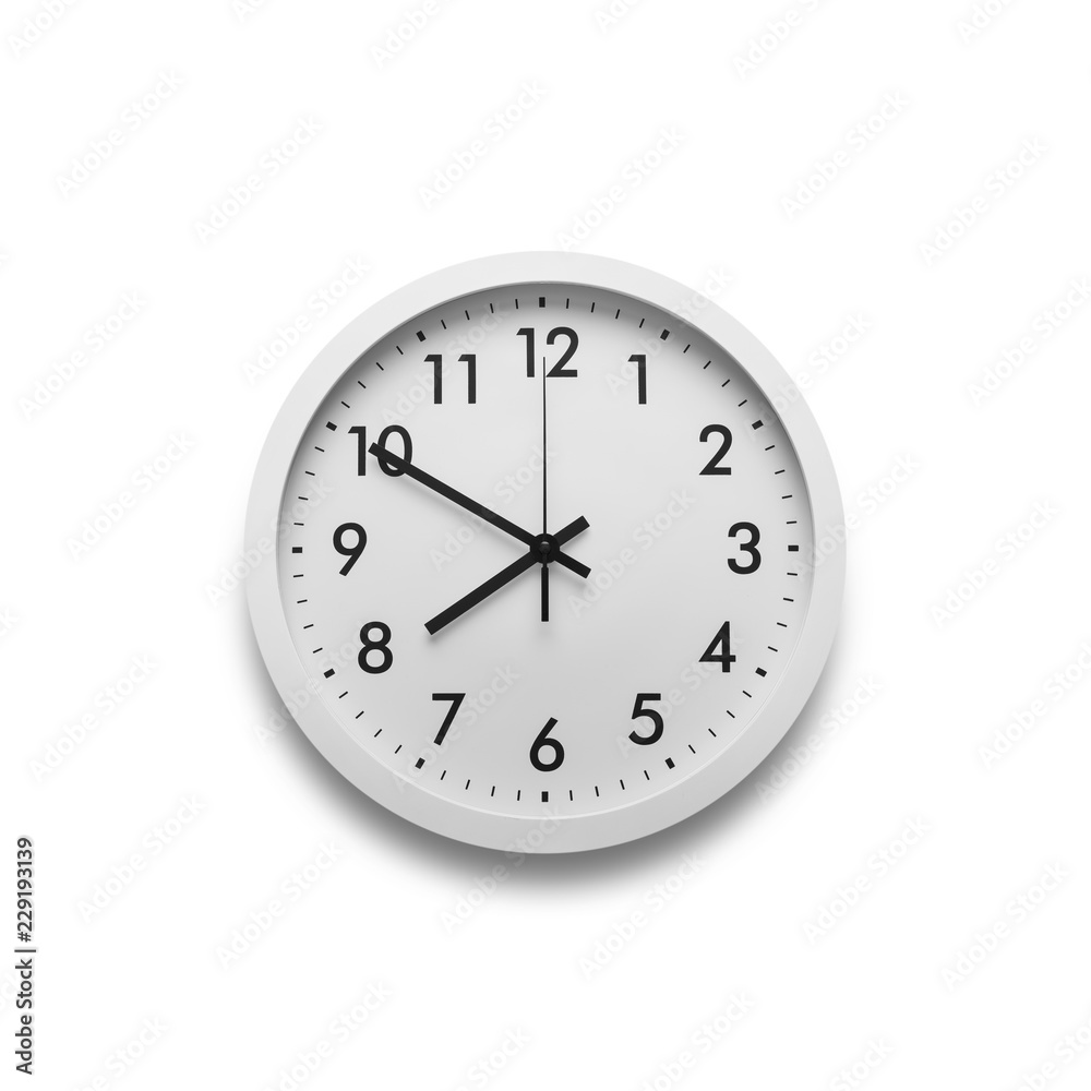 White wall clock isolated on white background. White wall clock isolated on white background.