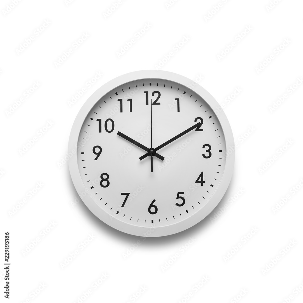 White wall clock isolated on white background. White wall clock isolated on white background.