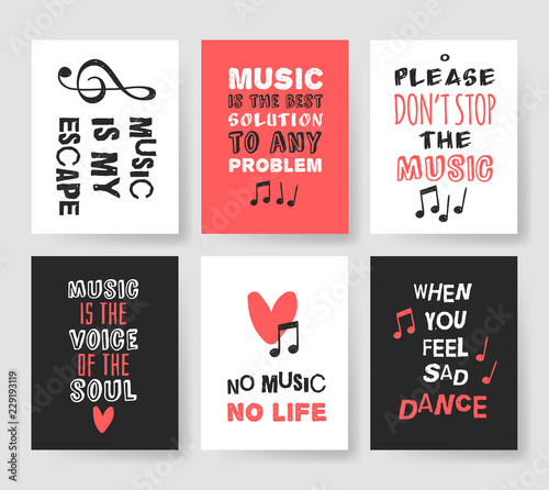 Set of Hand drawn quote about music. Doodle illustration. Creative ink art work. Actual vector text drawing