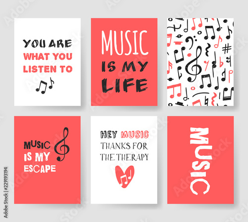Set of Hand drawn quote about music. Doodle illustration. Creative ink art work. Actual vector text drawing