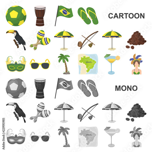 Country Brazil cartoon icons in set collection for design. Travel and attractions Brazil vector symbol stock web illustration.