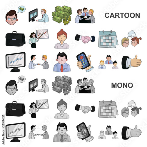 Business Conference And Negotiations cartoon icons in set collection for design.Business and training vector symbol stock web illustration.