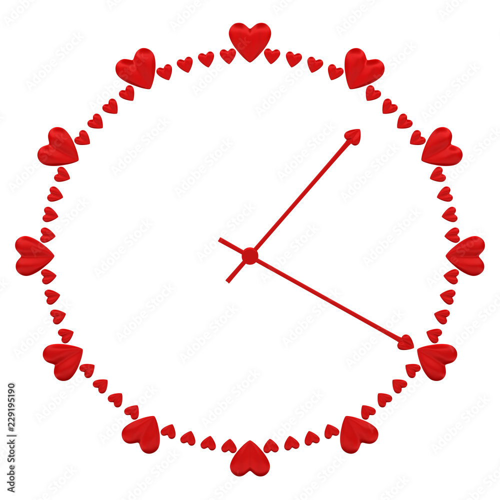 Concepts Love time clock face with heart shape signs. Stock