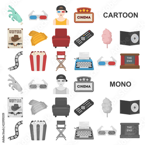 Films and cinema cartoon icons in set collection for design.Movies and Attributes vector symbol stock web illustration.