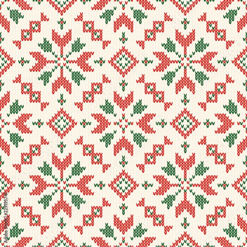 Christmas knitted pattern. Winter geometric seamless pattern. Design for sweater, scarf, comforter or clothes texture.