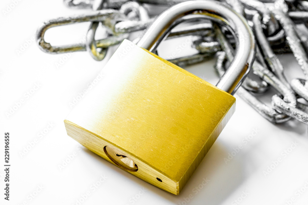 concept data protection metal chain on white background