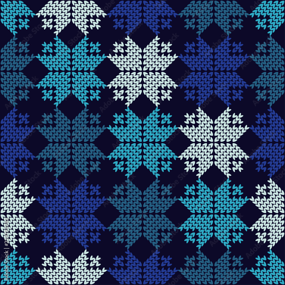 Knitted Norwegian snowflakes. Seamless vector background. Folk motives. Winter pattern. Can be used for wallpaper, textile, invitation card, wrapping, web page background.