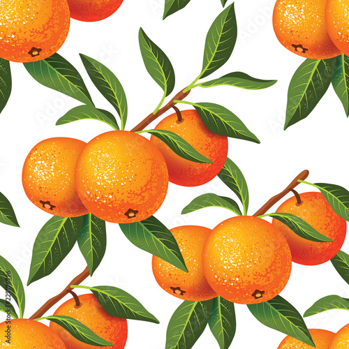 Seamless pattern with a sprig of tangerines and leaves