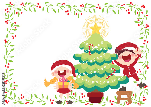 cheerful children and Christmas tree illustration vector