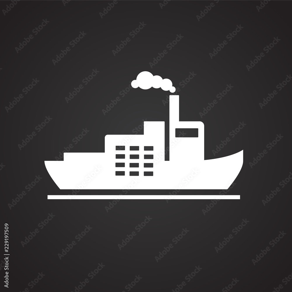 Oil tanker on black background icon Oil tanker on black background icon