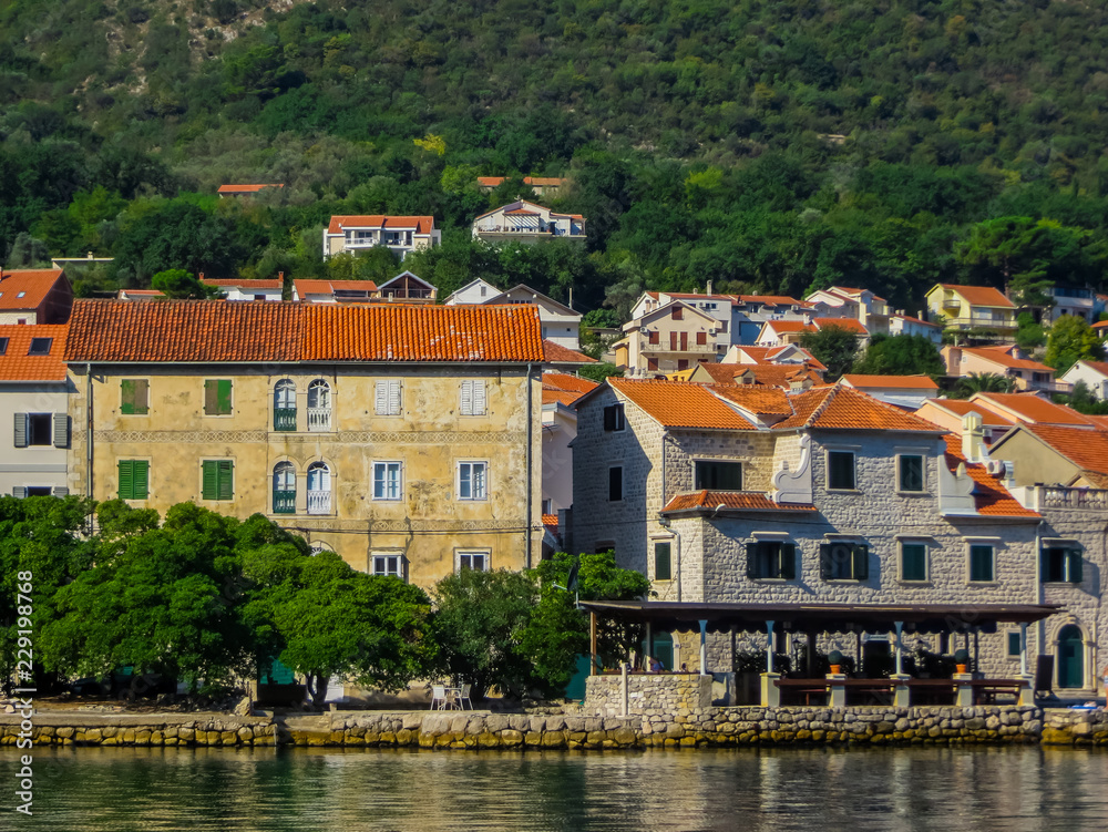 Obraz premium Beautiful views of the mountains and the coast in the Bay of Kotor in Montenegro