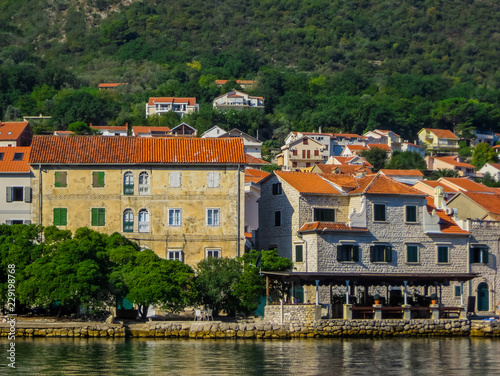 Beautiful views of the mountains and the coast in the Bay of Kotor in Montenegro