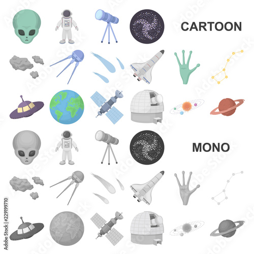 Space technology cartoon icons in set collection for design.Spacecraft and equipment vector symbol stock web illustration.