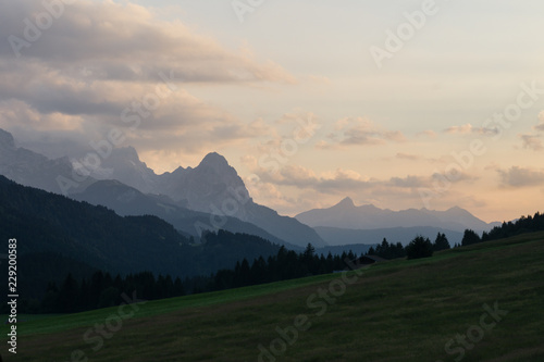 Alps meadow at sundown