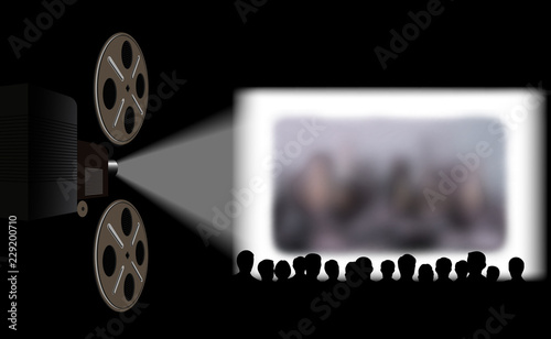 People in the cinema hall vector illustration.