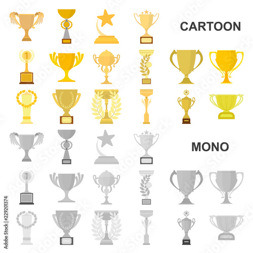 Gold Cup cartoon icons in set collection for design. Winners Cup vector symbol stock web illustration.