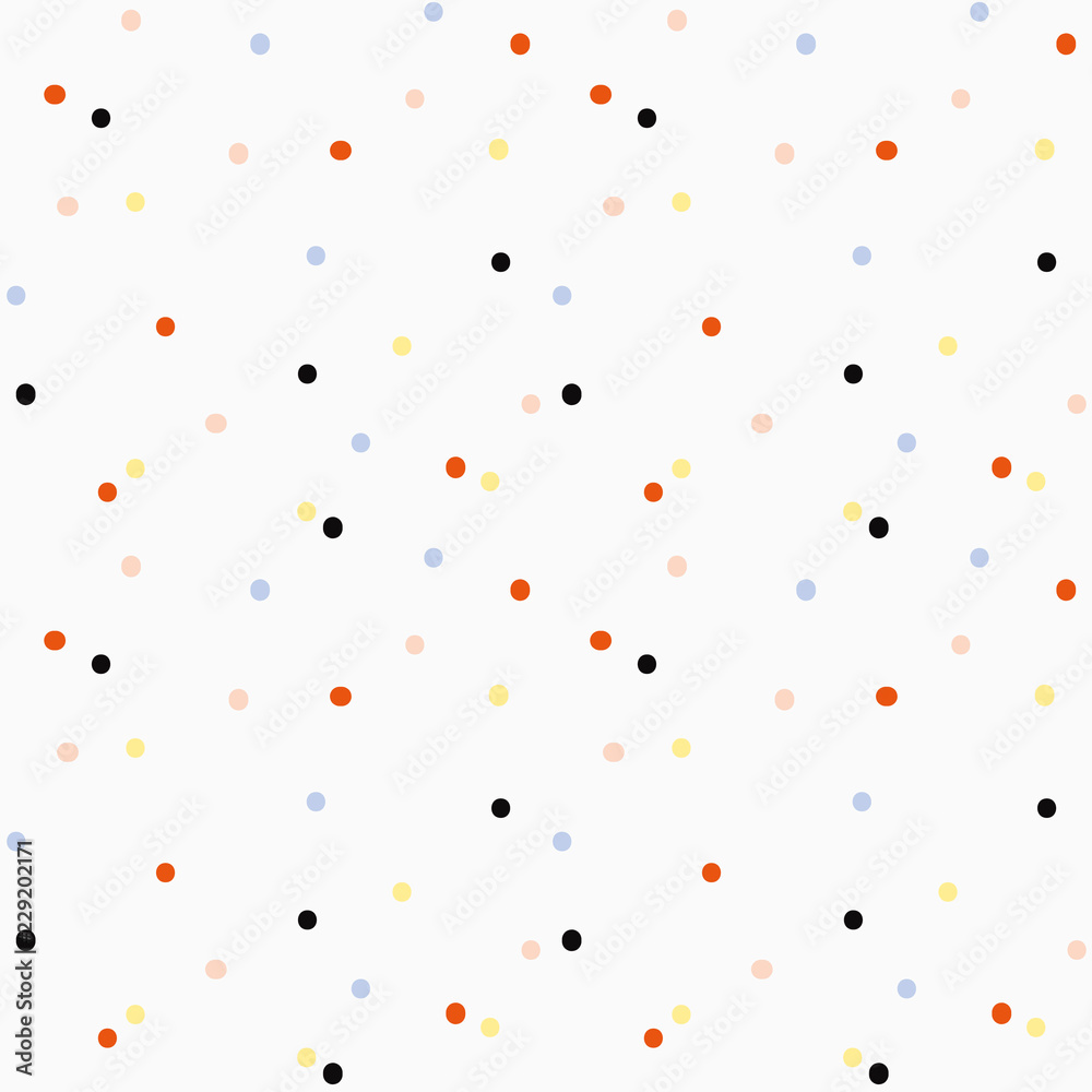Cute scandinavian seamless pattern on white background in vector. Trendy simple illustration with random colorful dots. Good for wrapping paper, fabric design and other backdrop