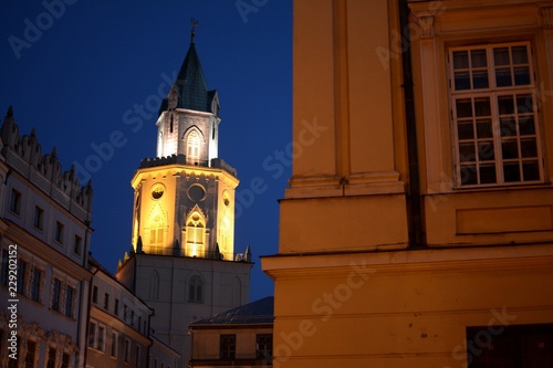 Nighttime view of Lublin, Poland, old-town streets