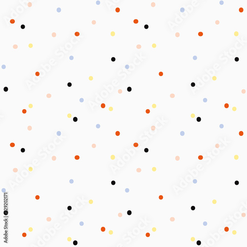 Cute scandinavian seamless pattern on white background in vector. Trendy simple illustration with random colorful dots. Good for wrapping paper, fabric design and other backdrop