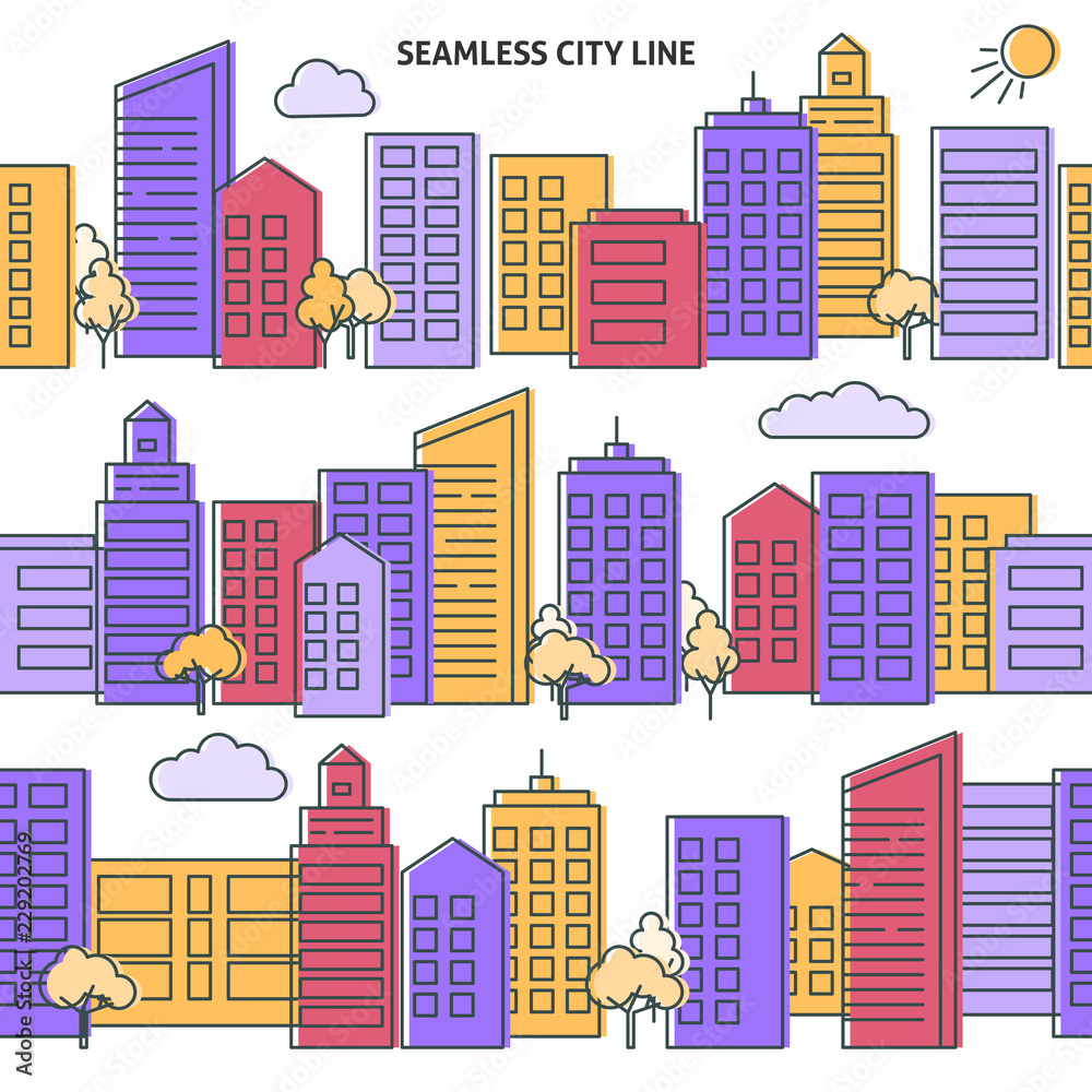 Seamless city skyline versions in thin line style