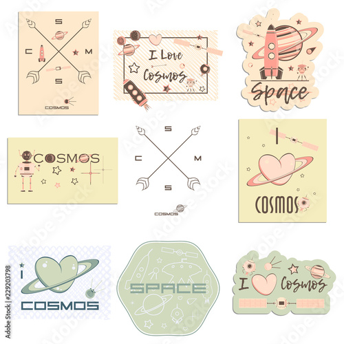 set of stickers on the theme of space.
