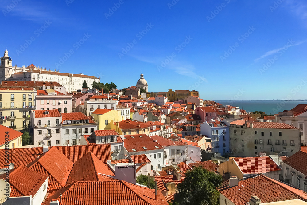 Top view of the red tiled roofs of Lisbon