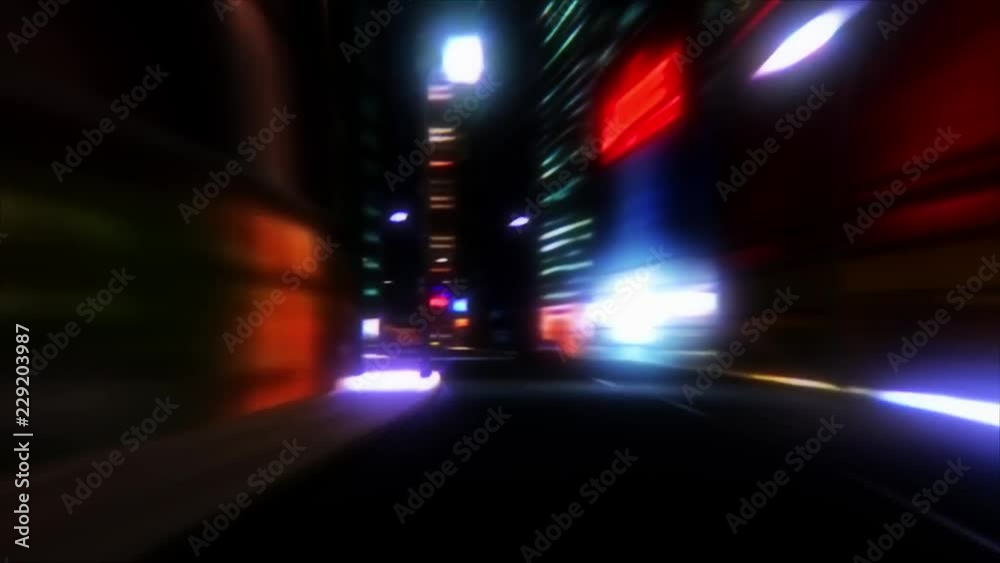 3D Colorful City Night Lights VJ Loop Motion Graphic Background