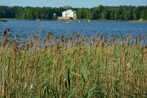 A summer view over the lake surrounding Trakai castle in Lithuania