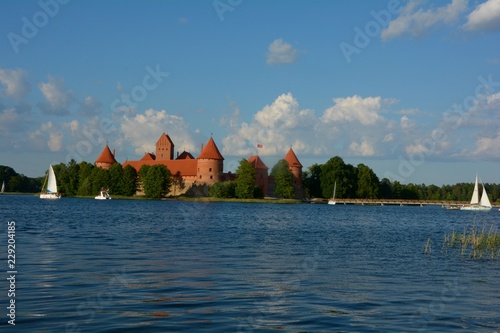A summer view over the lake surrounding Trakai castle in Lithuania