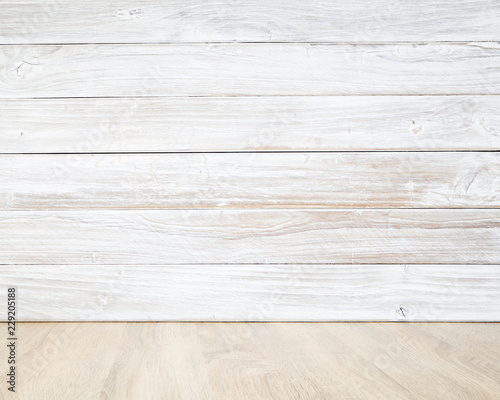 wooden table with wooden wall photo