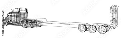 Model trailer truck. Wire-frame. EPS10 format. Vector rendering of 3d.