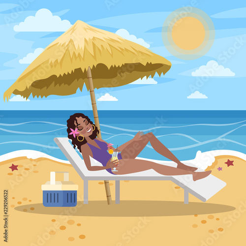 Woman sunbathe on the summer sea beach