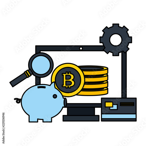 computer piggy bank bitcoin fintech digital