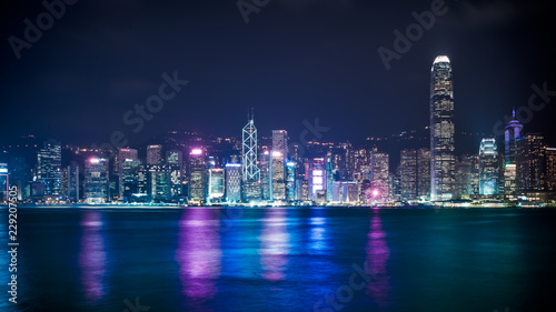 Beautiful Night City Scape In Hong Kong On October 10, 2018