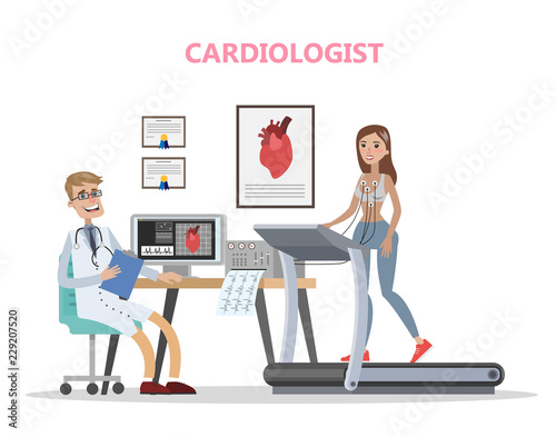 Cardiologist checking woman heart. Doctor examining patient.