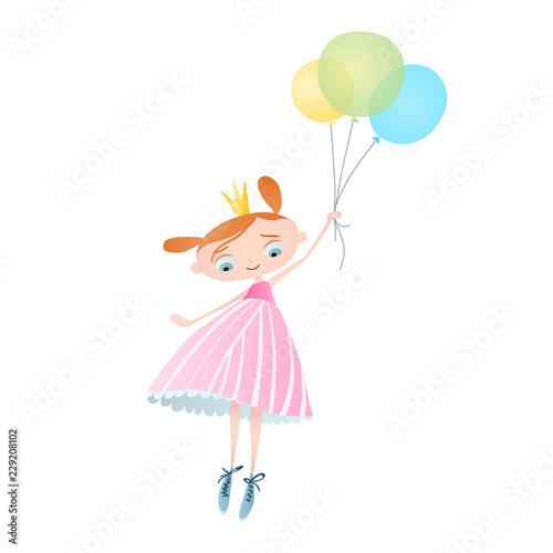 Cute little princess with balloons. Vector. Character design.
