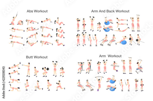 Big set of people doing exercises in the gym