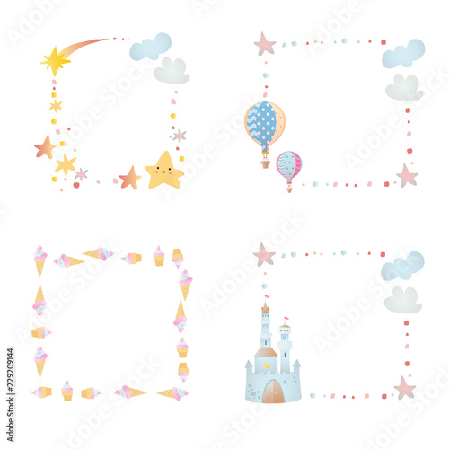 Set of cartoon frames. Nursery design. 