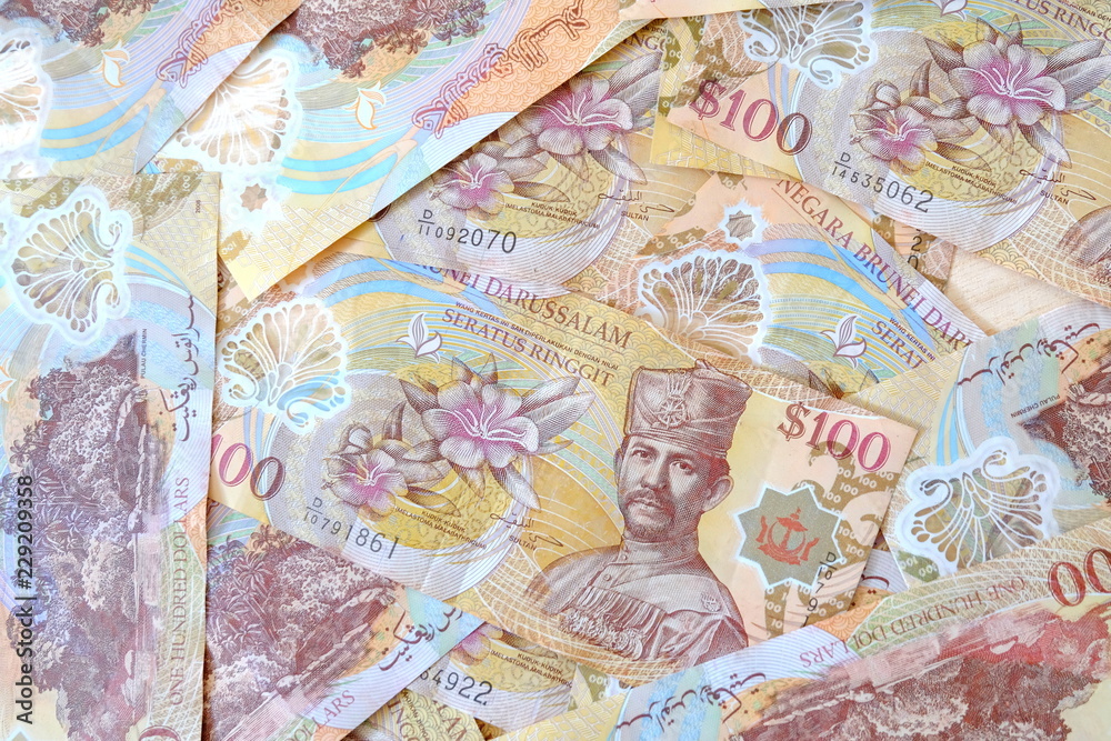 Close up view of Brunei Darussalam bank note. Brunei currency dollar. Close up view of Brunei Darussalam bank note. Brunei currency dollar.
