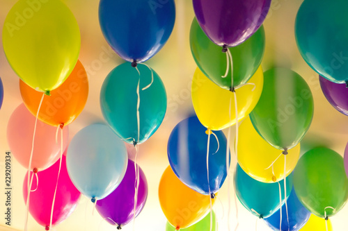 Balloons and colorful balloons with happy celebration party background