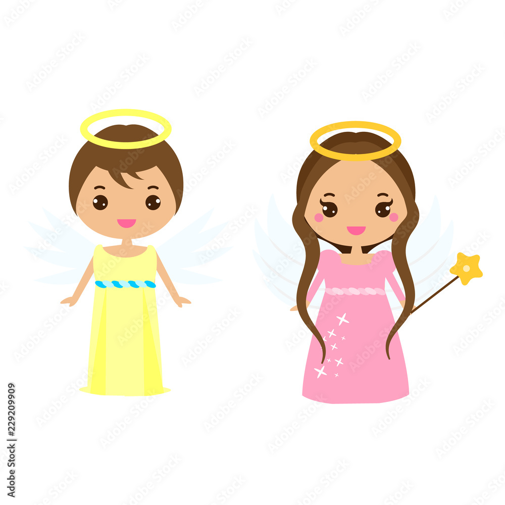 Cute angels. Kawaii style. Winged Boy and girl. clip art for communion and Christmas Cute angels. Kawaii style. Winged Boy and girl. clip art for communion and Christmas