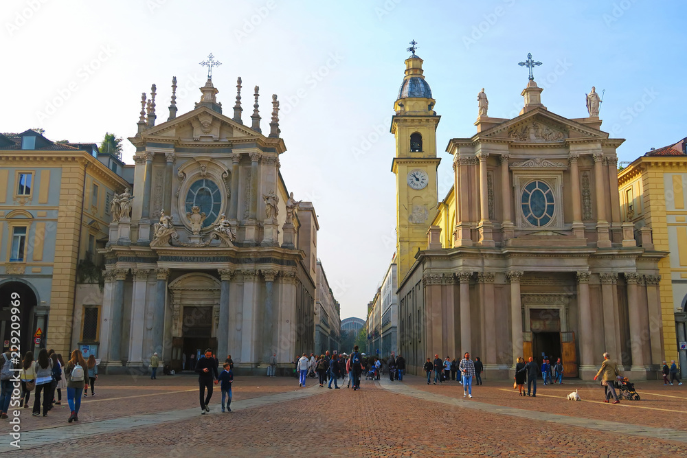 Obraz premium Churches in Piazza San Carlo, Turin,Italy