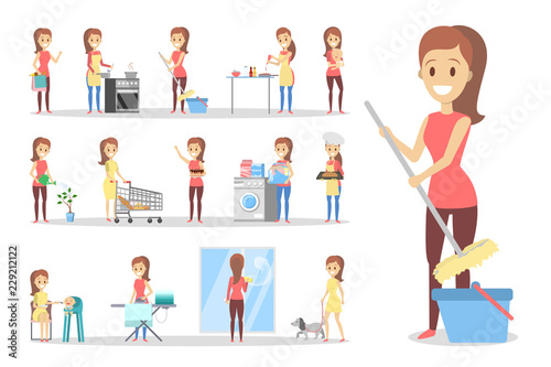 Woman clean home and doing a housework
