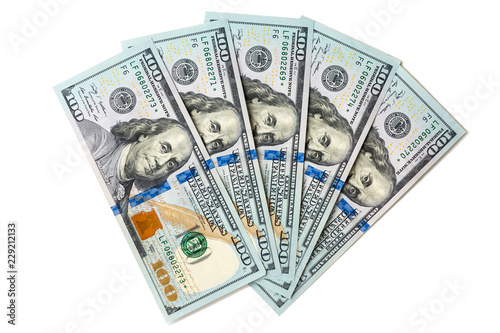 Five hundred dollars close-up, isolated on white photo
