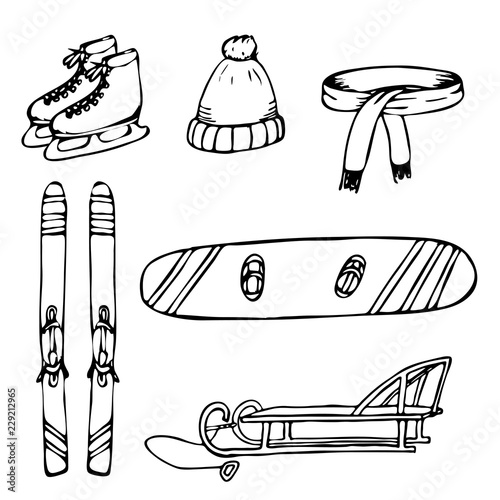 Set of hand drawn objects for winter time vacation.